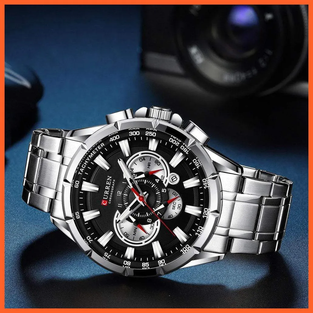 New Casual Sport Chronograph Men'S Watches | Stainless Steel Band Wristwatch Big Dial Quartz Luminous Watch