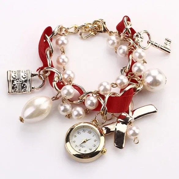 New Fashion Women's Beads Strap Hanging Chain Watch Wristwatch