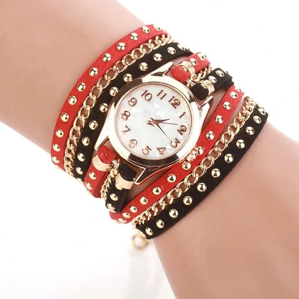 New Fashion Women's Three Strap Chain Watch Wrap Circle Wristwatch