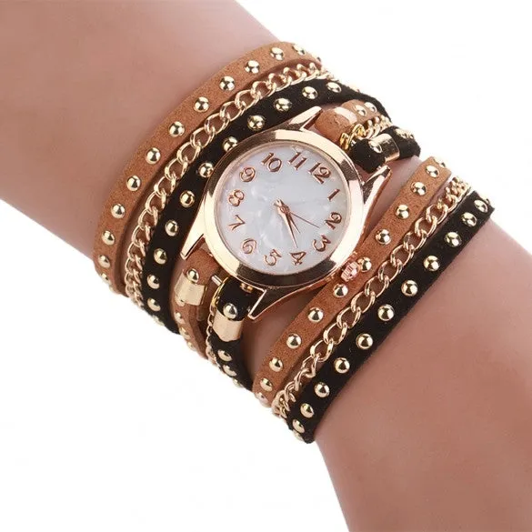New Fashion Women's Three Strap Chain Watch Wrap Circle Wristwatch