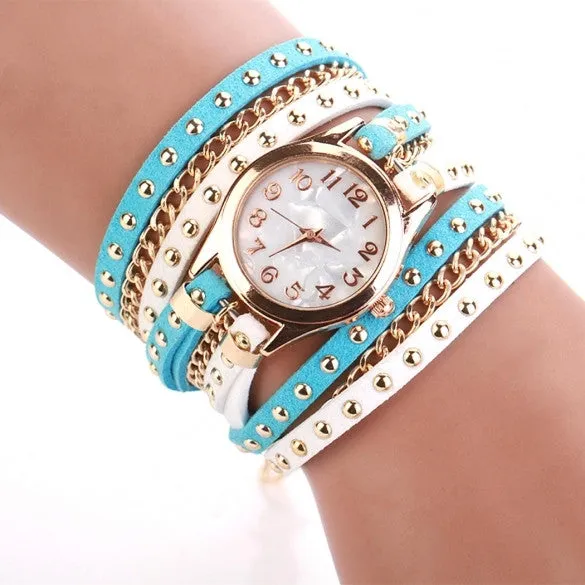 New Fashion Women's Three Strap Chain Watch Wrap Circle Wristwatch