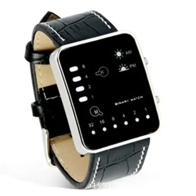 New Red LED Sport Digital Wrist Watch Binary Wristwatch PU Leather&Silicone Watches Relogios masculinos Women Mens
