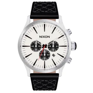 Nixon Sentry Chrono Leather Watch - Chrome/Cloud Sunray/Black