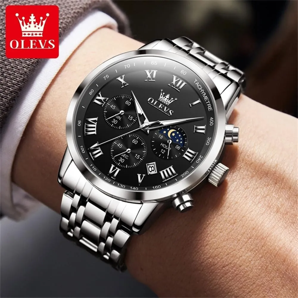 OLEVS Men Multifunction Watch, Multi Dial Waterproof Luminous Chronograph Men's Watch with Date Gift for Men,Stainless Steel Watches for Men,Classic Men Wrist Watch