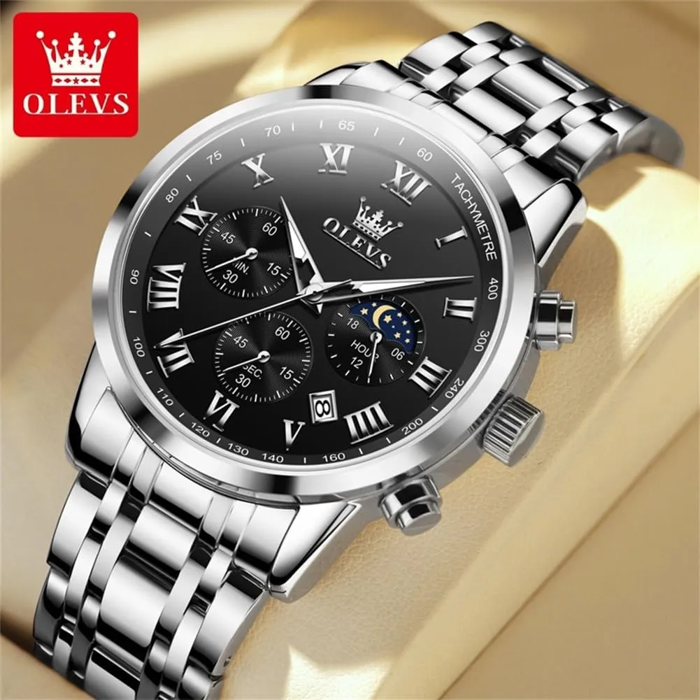 OLEVS Men Multifunction Watch, Multi Dial Waterproof Luminous Chronograph Men's Watch with Date Gift for Men,Stainless Steel Watches for Men,Classic Men Wrist Watch