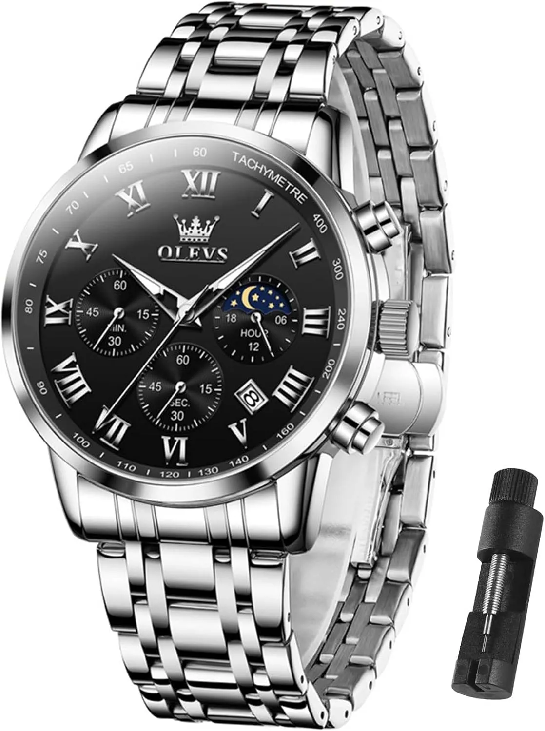 OLEVS Men Multifunction Watch, Multi Dial Waterproof Luminous Chronograph Men's Watch with Date Gift for Men,Stainless Steel Watches for Men,Classic Men Wrist Watch