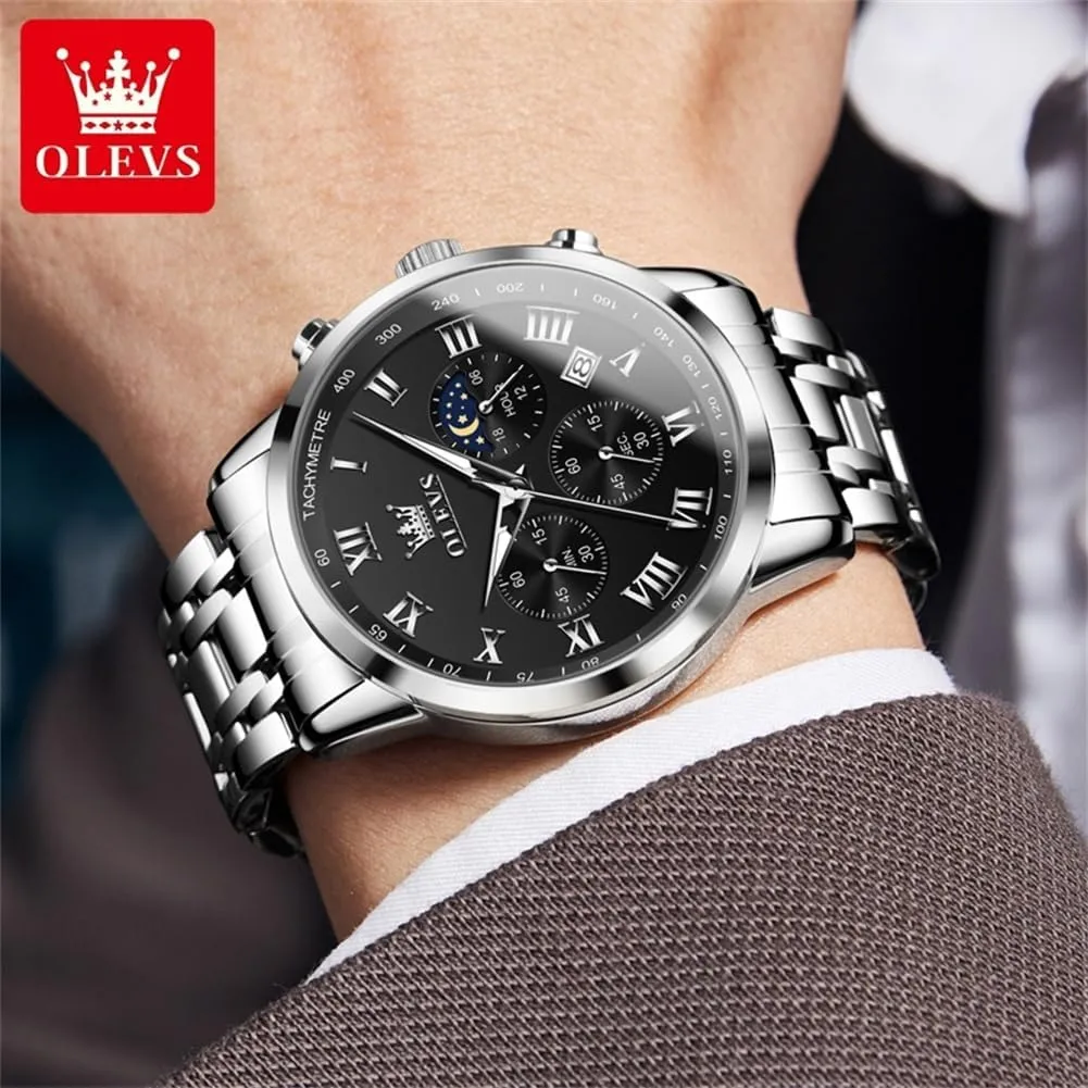 OLEVS Men Multifunction Watch, Multi Dial Waterproof Luminous Chronograph Men's Watch with Date Gift for Men,Stainless Steel Watches for Men,Classic Men Wrist Watch