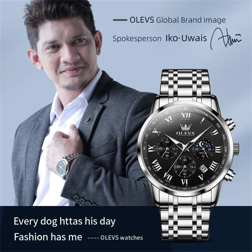 OLEVS Men Multifunction Watch, Multi Dial Waterproof Luminous Chronograph Men's Watch with Date Gift for Men,Stainless Steel Watches for Men,Classic Men Wrist Watch