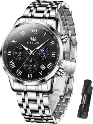OLEVS Men Multifunction Watch, Multi Dial Waterproof Luminous Chronograph Men's Watch with Date Gift for Men,Stainless Steel Watches for Men,Classic Men Wrist Watch