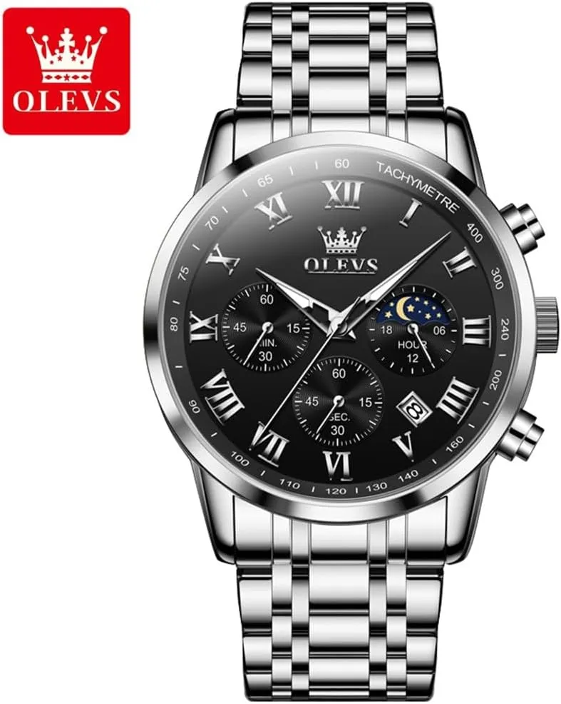 OLEVS Men Multifunction Watch, Multi Dial Waterproof Luminous Chronograph Men's Watch with Date Gift for Men,Stainless Steel Watches for Men,Classic Men Wrist Watch