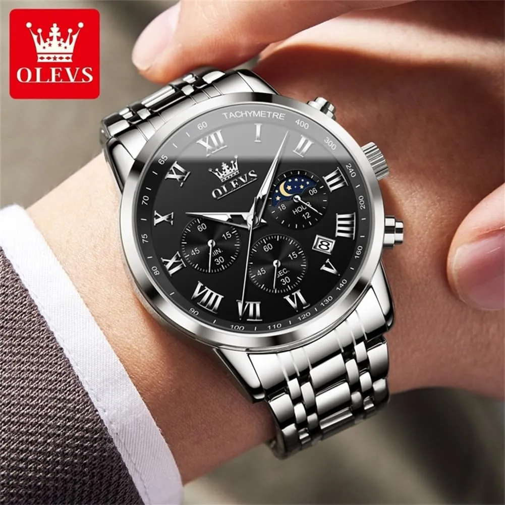 OLEVS Men Multifunction Watch, Multi Dial Waterproof Luminous Chronograph Men's Watch with Date Gift for Men,Stainless Steel Watches for Men,Classic Men Wrist Watch