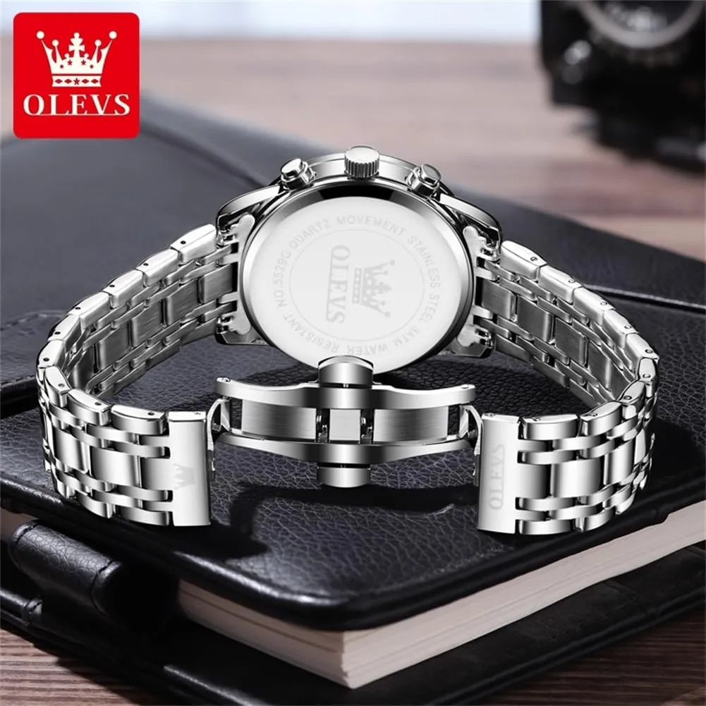 OLEVS Men Multifunction Watch, Multi Dial Waterproof Luminous Chronograph Men's Watch with Date Gift for Men,Stainless Steel Watches for Men,Classic Men Wrist Watch