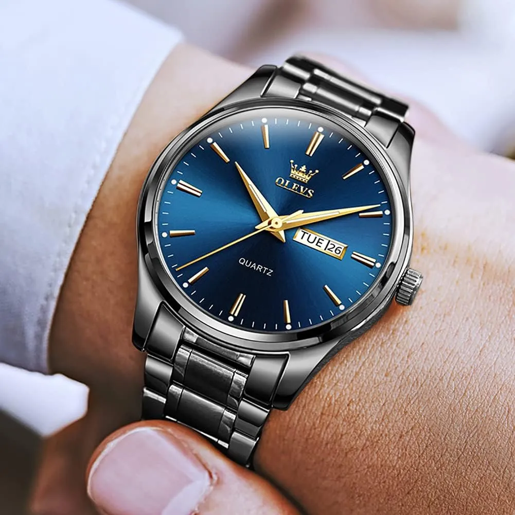 OLEVS Men's Luxury Watch Waterproof Luminous Easy Read Chronograph Watches Full Gold/White Dail/Black Face with Calendar Wristwatch