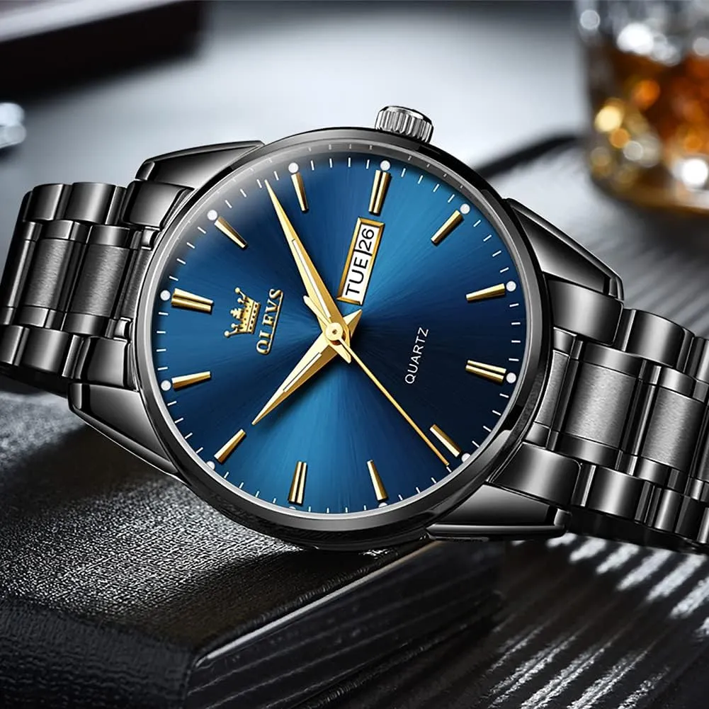 OLEVS Men's Luxury Watch Waterproof Luminous Easy Read Chronograph Watches Full Gold/White Dail/Black Face with Calendar Wristwatch