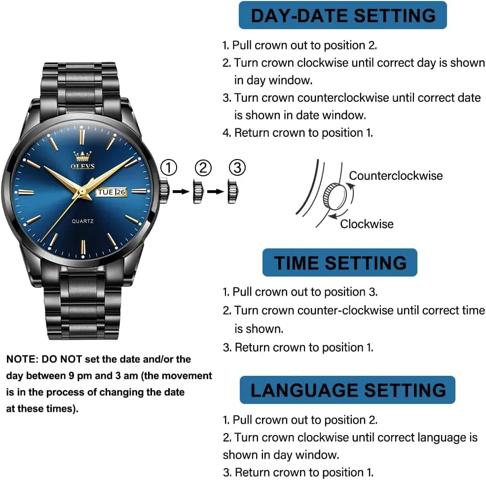 OLEVS Men's Luxury Watch Waterproof Luminous Easy Read Chronograph Watches Full Gold/White Dail/Black Face with Calendar Wristwatch