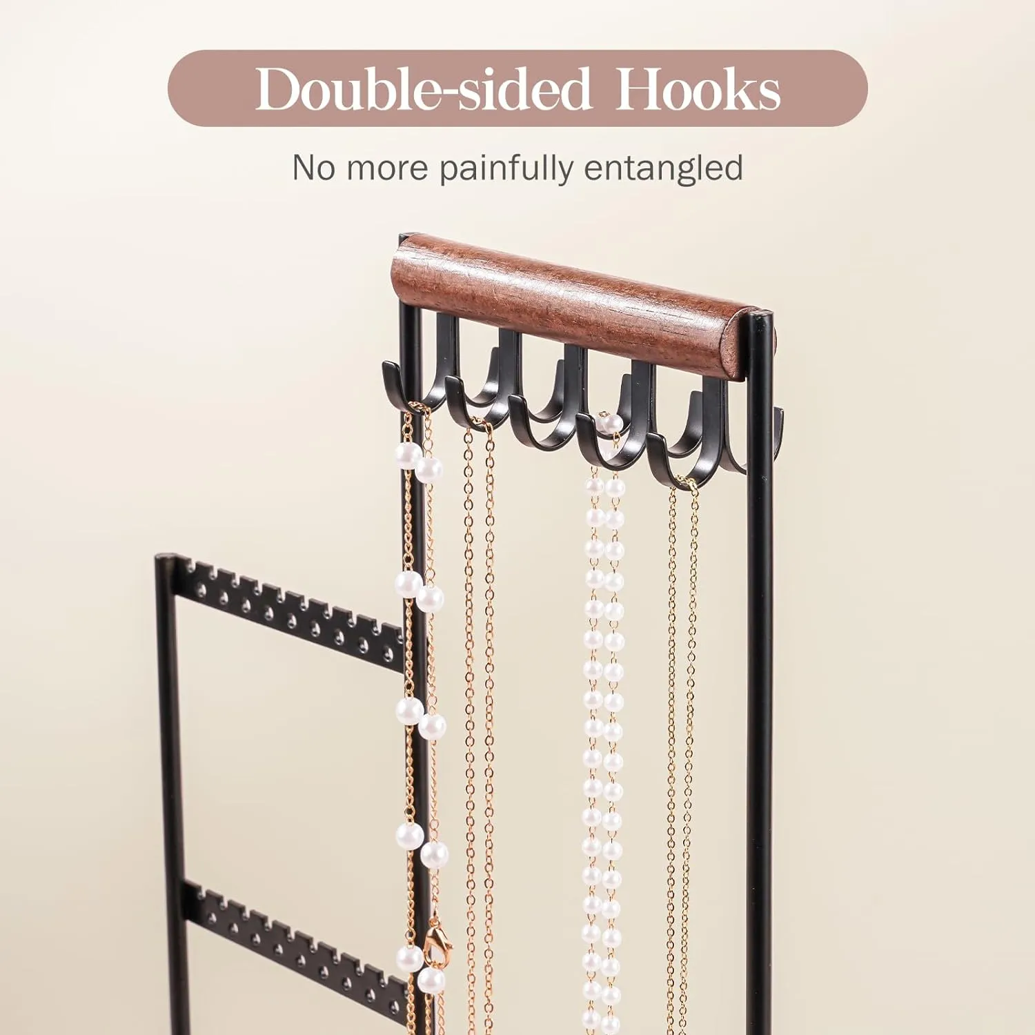 ProCase Jewelry Organizer Jewelry Holder Jewelry Stand with Velvet Ring Tray and Study Metal Frame, Necklace Holder Organizer Bracelet Display Storage Rack for Studs Rings