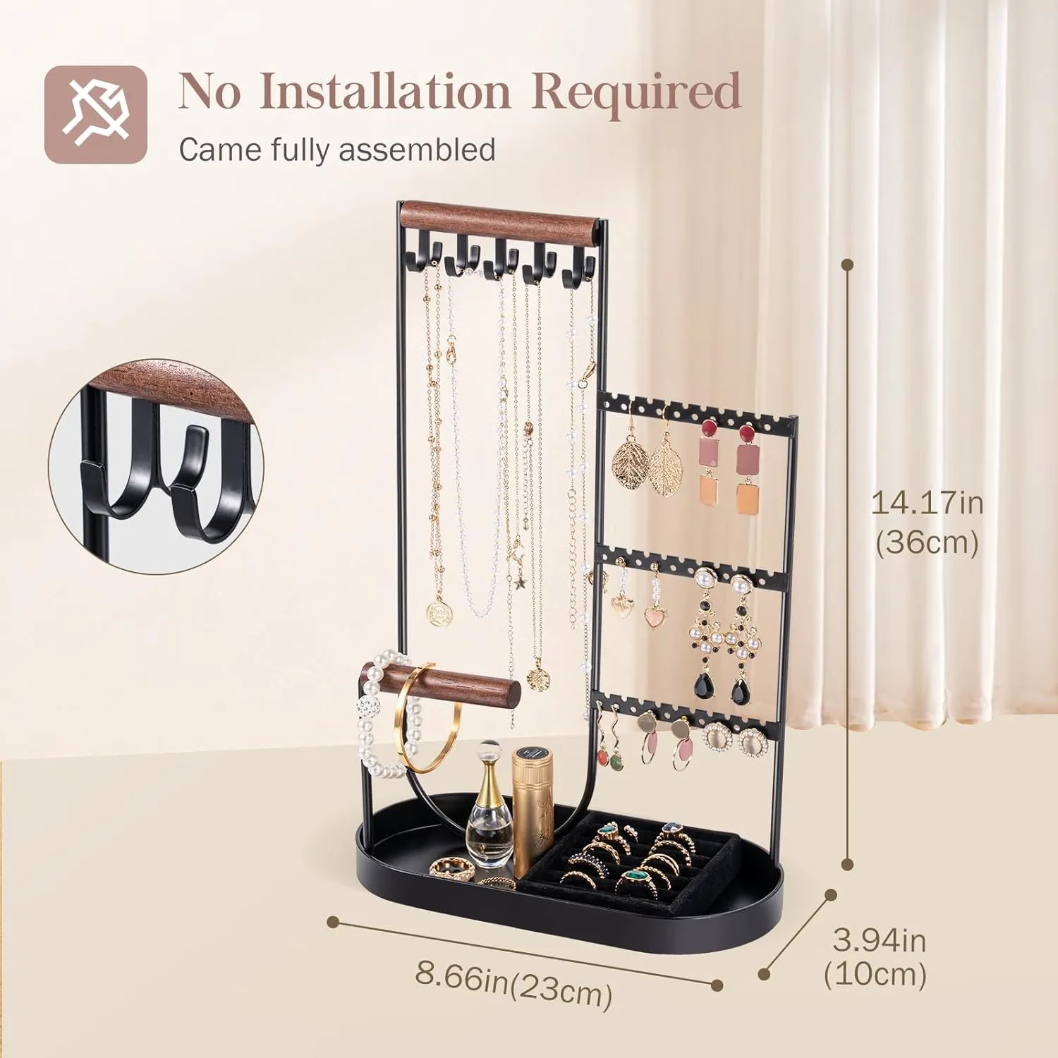 ProCase Jewelry Organizer Jewelry Holder Jewelry Stand with Velvet Ring Tray and Study Metal Frame, Necklace Holder Organizer Bracelet Display Storage Rack for Studs Rings