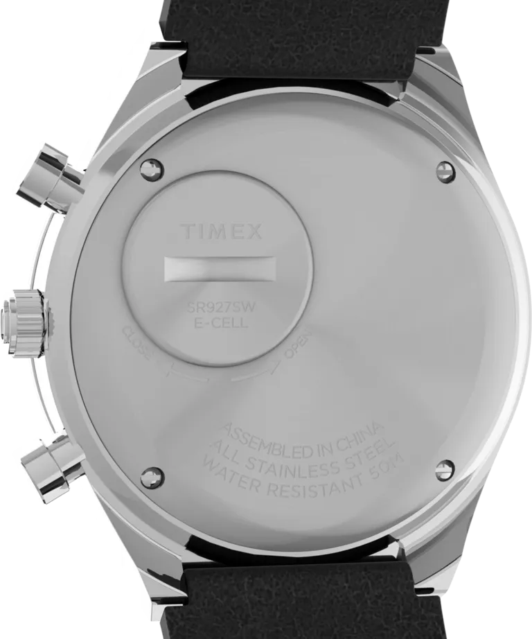 Q Timex Chronograph 40mm Leather Strap Watch - Black