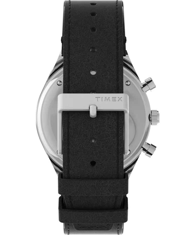 Q Timex Chronograph 40mm Leather Strap Watch - Black