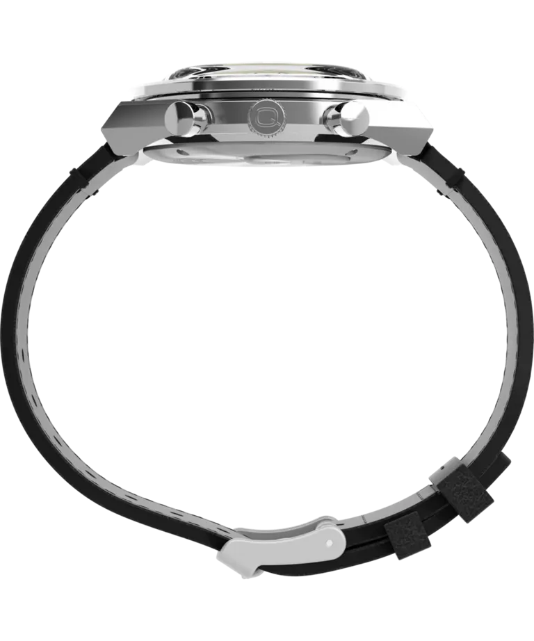 Q Timex Chronograph 40mm Leather Strap Watch - Black