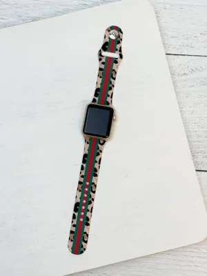 Red and Green Stripe Silicone Smart Watch Band - Tan M/L