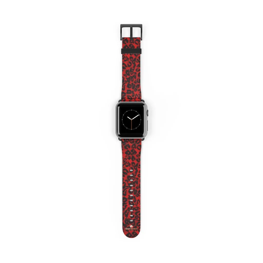 Red Leopard Watch Band, Animal Print Premium 38mm/42mm Designer Watch Band- Made in USA