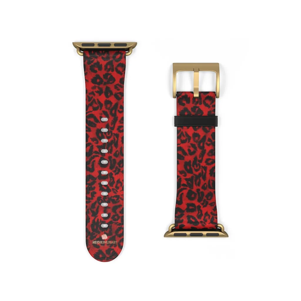 Red Leopard Watch Band, Animal Print Premium 38mm/42mm Designer Watch Band- Made in USA