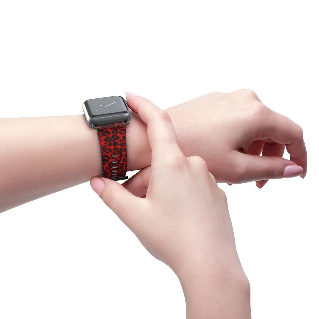 Red Leopard Watch Band, Animal Print Premium 38mm/42mm Designer Watch Band- Made in USA