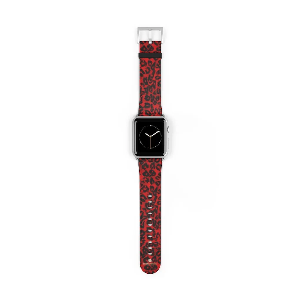 Red Leopard Watch Band, Animal Print Premium 38mm/42mm Designer Watch Band- Made in USA