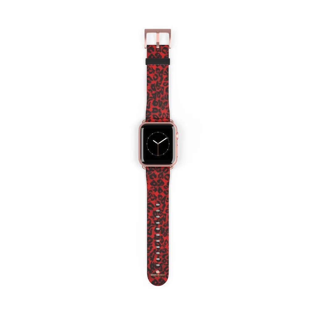 Red Leopard Watch Band, Animal Print Premium 38mm/42mm Designer Watch Band- Made in USA