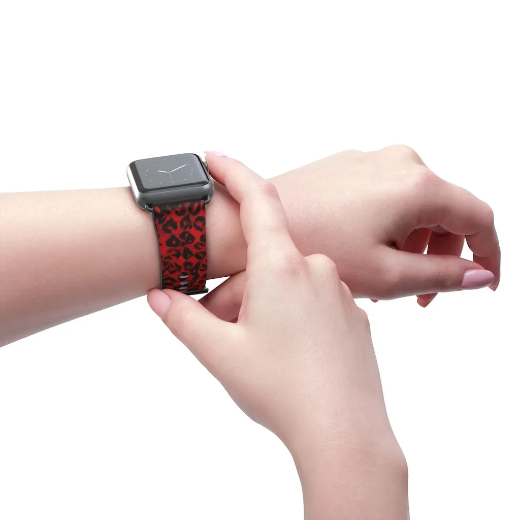 Red Leopard Watch Band, Animal Print Premium 38mm/42mm Designer Watch Band- Made in USA