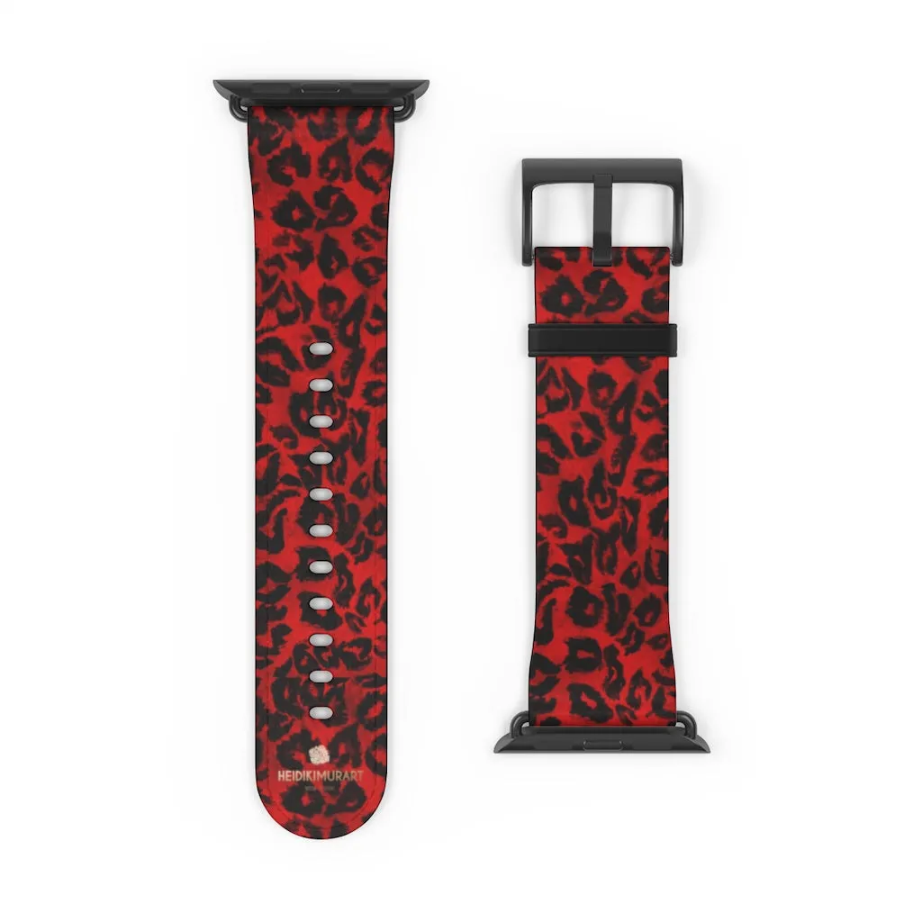 Red Leopard Watch Band, Animal Print Premium 38mm/42mm Designer Watch Band- Made in USA