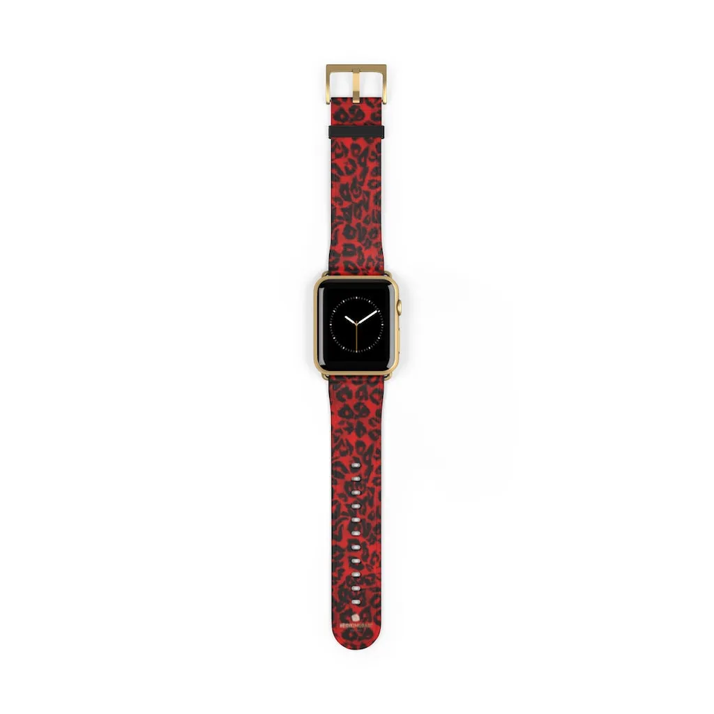 Red Leopard Watch Band, Animal Print Premium 38mm/42mm Designer Watch Band- Made in USA