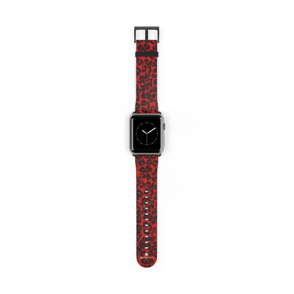 Red Leopard Watch Band, Animal Print Premium 38mm/42mm Designer Watch Band- Made in USA