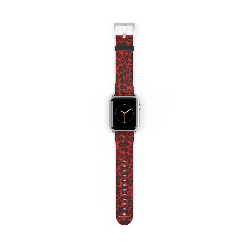 Red Leopard Watch Band, Animal Print Premium 38mm/42mm Designer Watch Band- Made in USA
