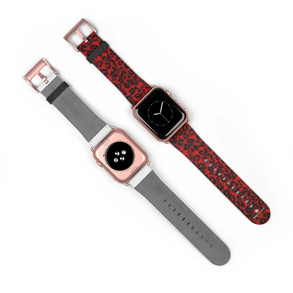 Red Leopard Watch Band, Animal Print Premium 38mm/42mm Designer Watch Band- Made in USA