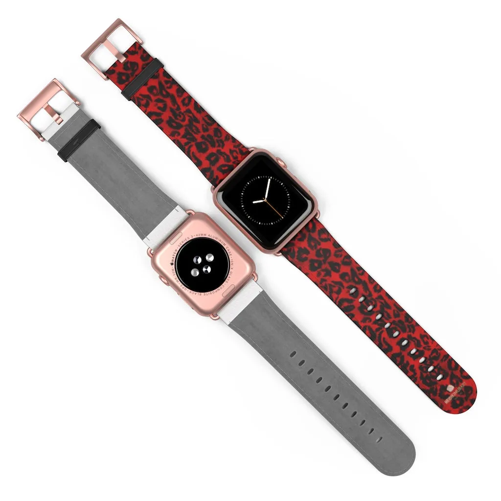 Red Leopard Watch Band, Animal Print Premium 38mm/42mm Designer Watch Band- Made in USA