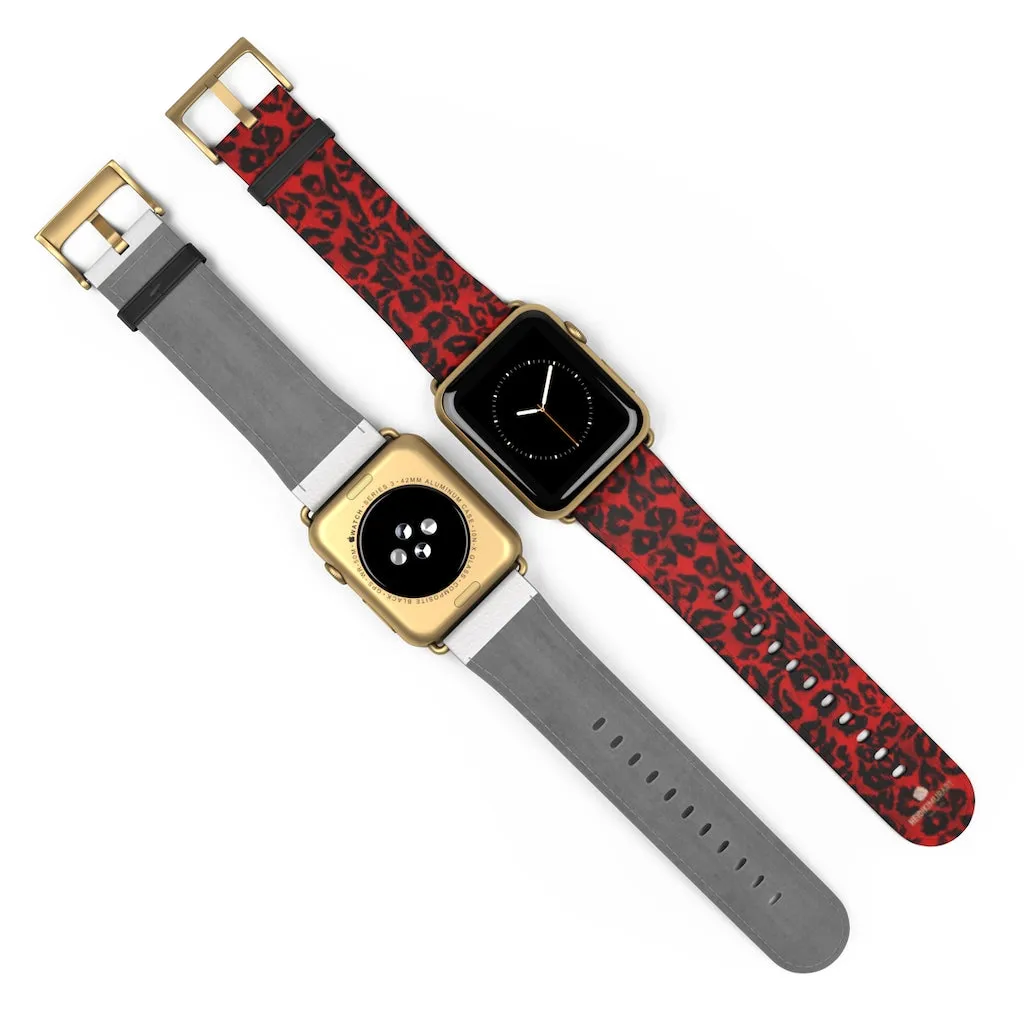 Red Leopard Watch Band, Animal Print Premium 38mm/42mm Designer Watch Band- Made in USA