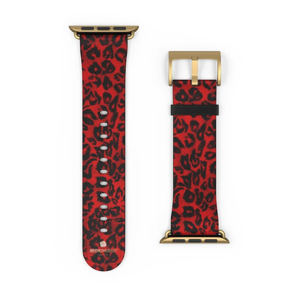 Red Leopard Watch Band, Animal Print Premium 38mm/42mm Designer Watch Band- Made in USA