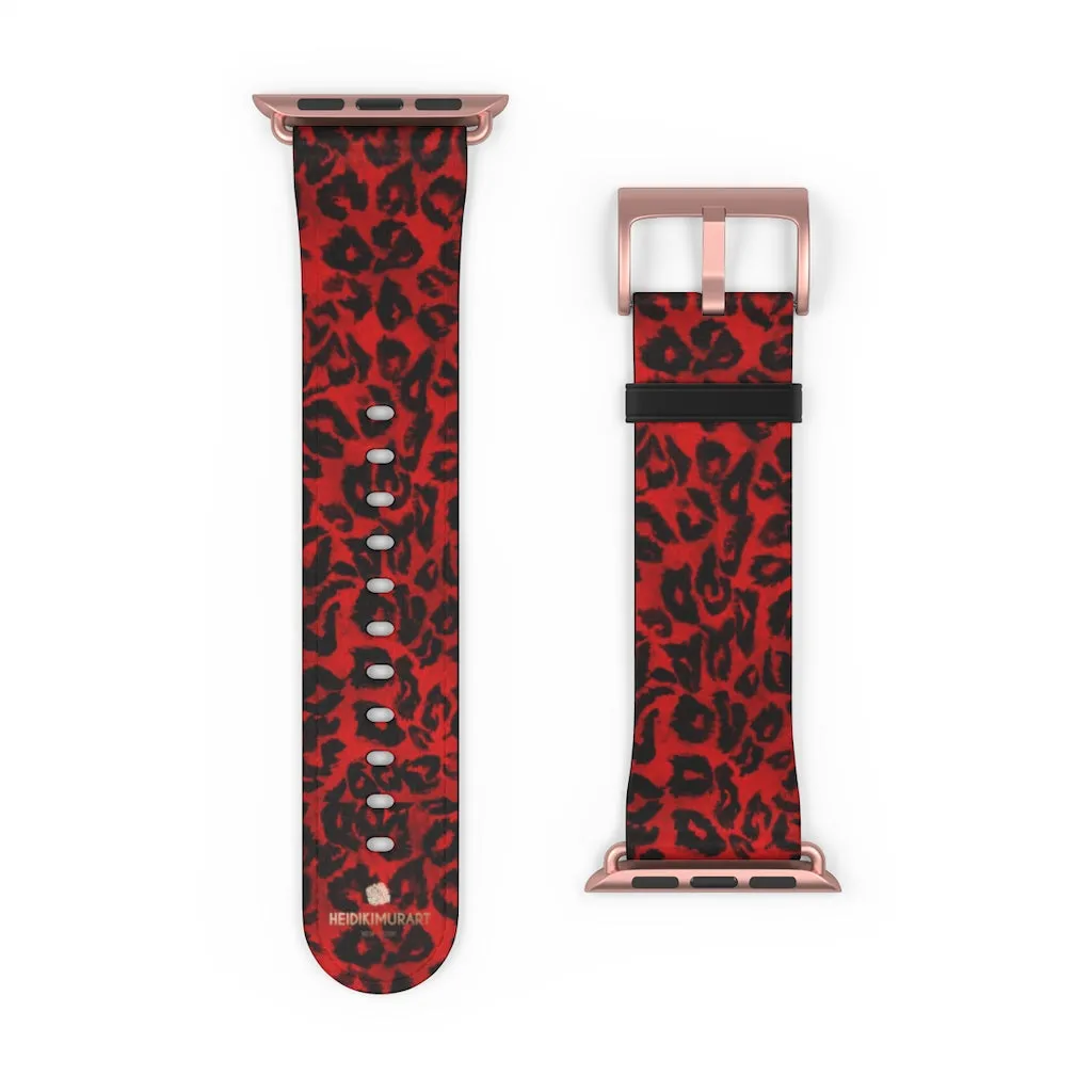 Red Leopard Watch Band, Animal Print Premium 38mm/42mm Designer Watch Band- Made in USA