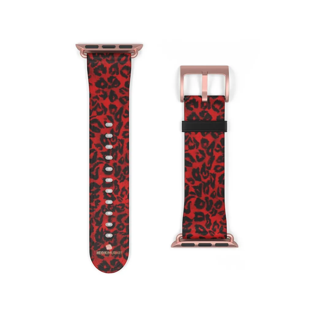 Red Leopard Watch Band, Animal Print Premium 38mm/42mm Designer Watch Band- Made in USA