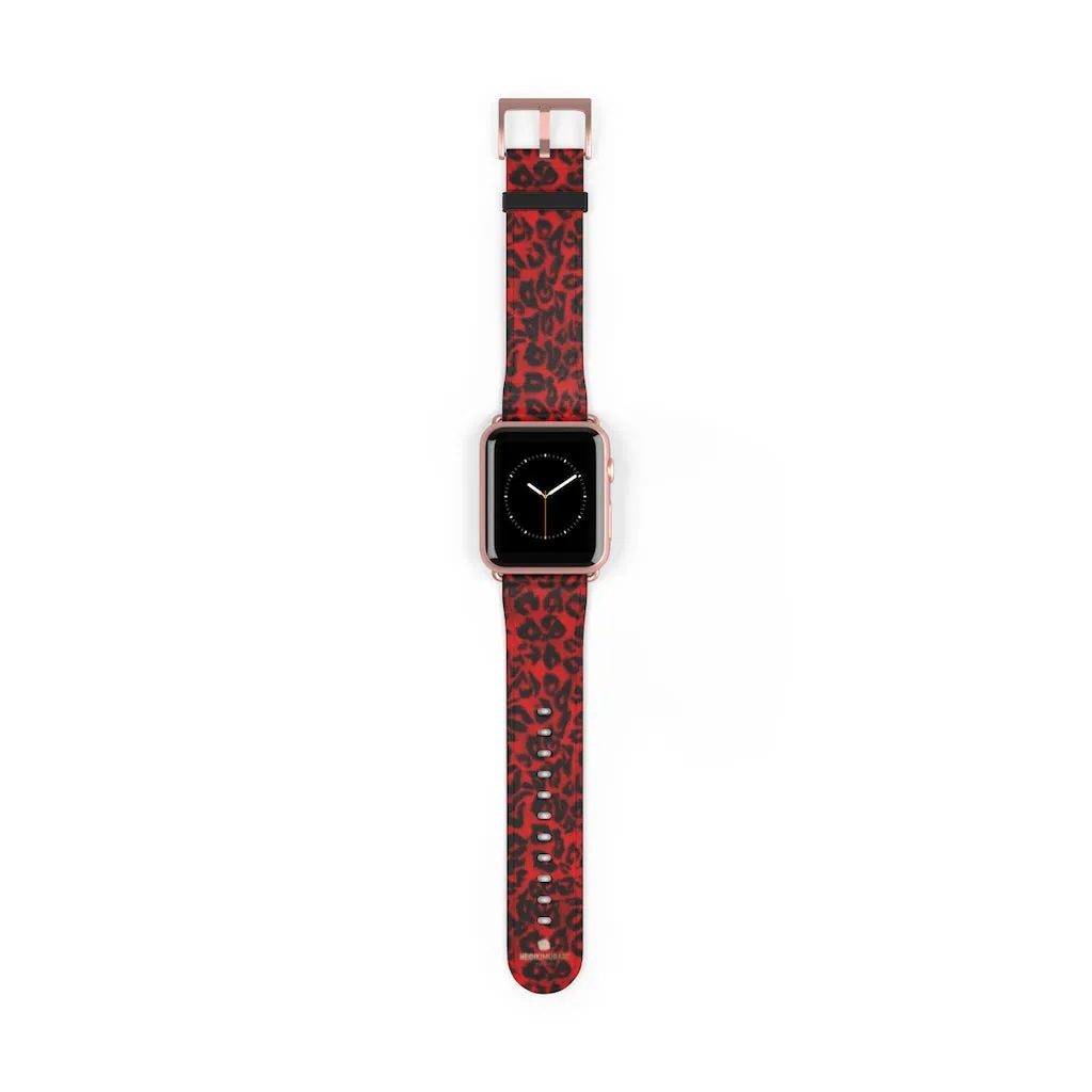 Red Leopard Watch Band, Animal Print Premium 38mm/42mm Designer Watch Band- Made in USA