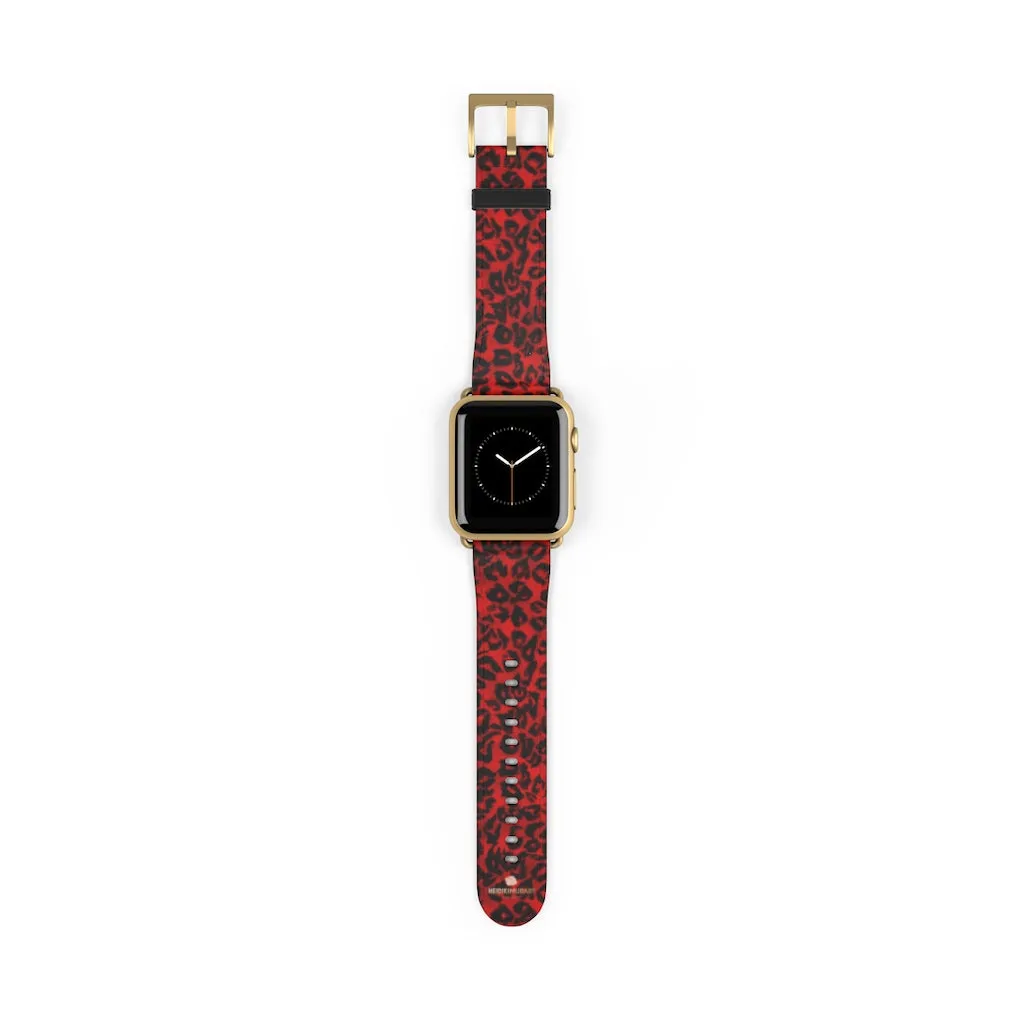 Red Leopard Watch Band, Animal Print Premium 38mm/42mm Designer Watch Band- Made in USA