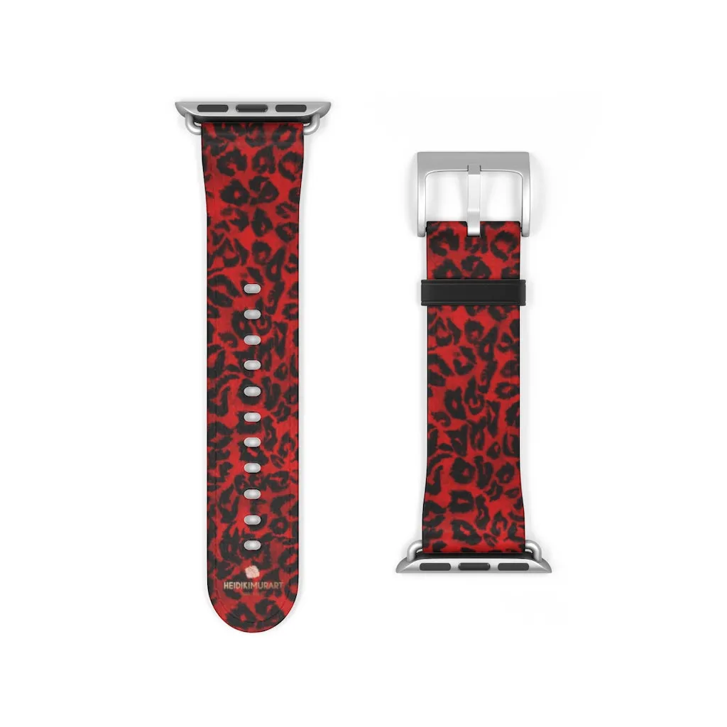 Red Leopard Watch Band, Animal Print Premium 38mm/42mm Designer Watch Band- Made in USA