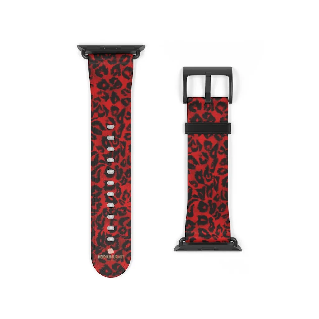 Red Leopard Watch Band, Animal Print Premium 38mm/42mm Designer Watch Band- Made in USA