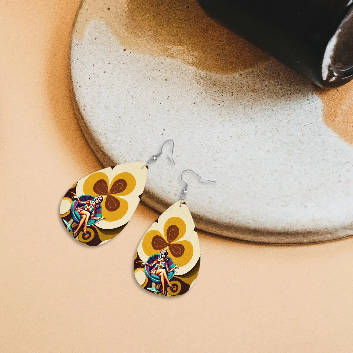 Retro 70s Mod Teardrop Earrings, Mid Century Modern Funky Accessories, Vintage Style Groovy Statement Jewelry