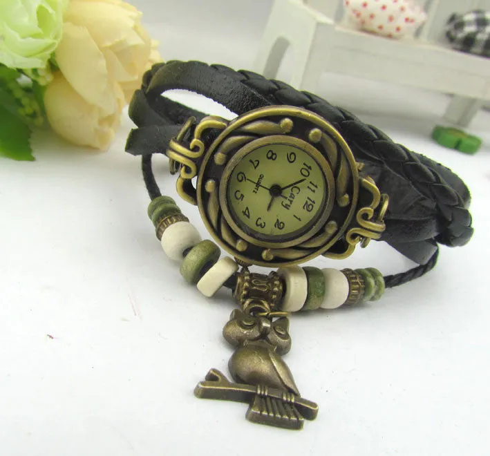 Retro Style Owl Pendant Woven Watch