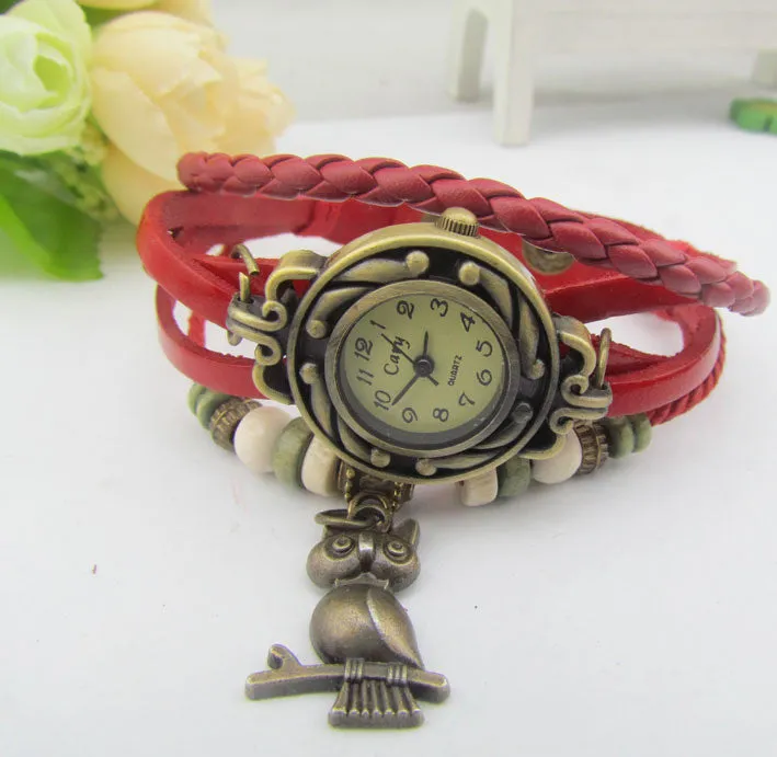 Retro Style Owl Pendant Woven Watch