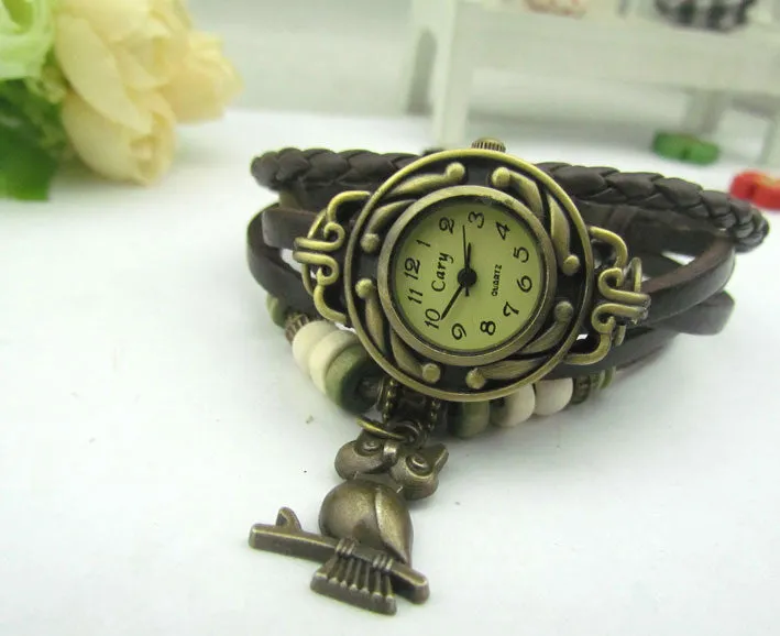 Retro Style Owl Pendant Woven Watch
