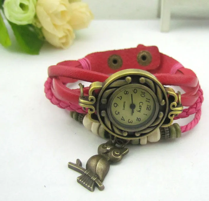 Retro Style Owl Pendant Woven Watch